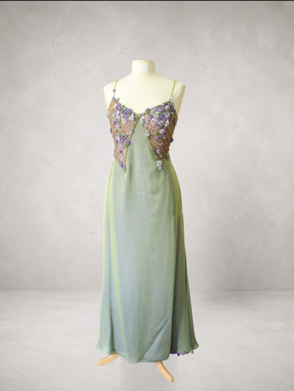 Celesté Couture by Norma Lenain Beaded Iridescent Silk Chiffon Gown